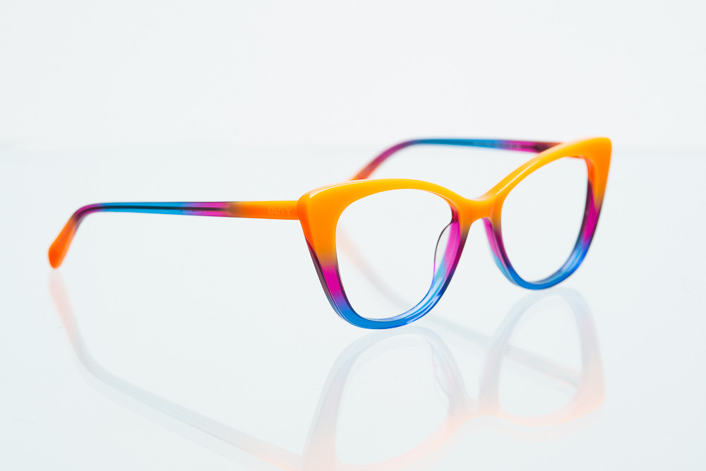 ÓCULOS DE GRAU FEMININO GATINHO SARA PRESOTO | LARANJA COM DEGRADE EM ROSA E AZUL 